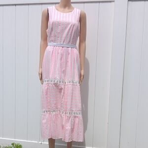 Lilly Pulitzer Pink and White Striped Midi Dress Size 10 100%cotton